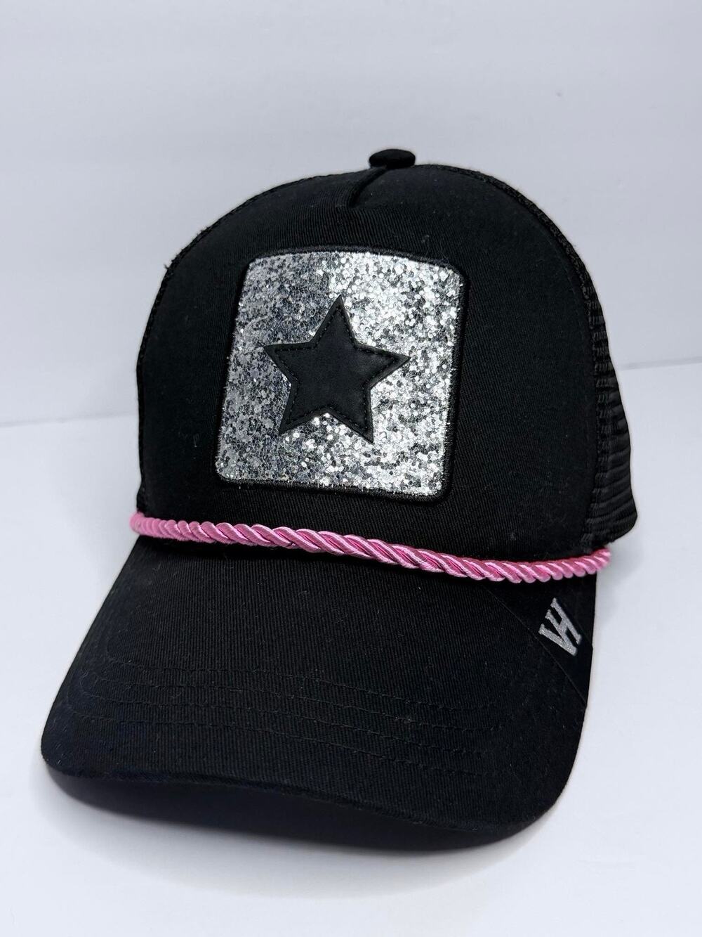 VINTAGE HAVANA 1954 Trucker Hat Cap Women | Mesh, Black/Pink/Silver Sparkly